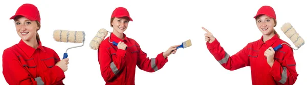 Mujer pintor aislado en blanco — Foto de Stock