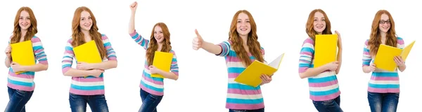 Jonge student met boeken geïsoleerd op wit — Stockfoto