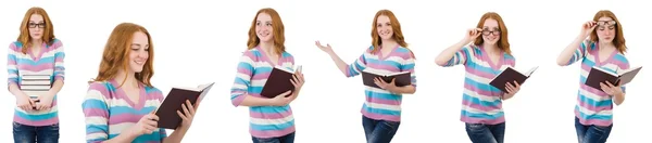 Jeune étudiant avec des livres isolés sur blanc — Photo