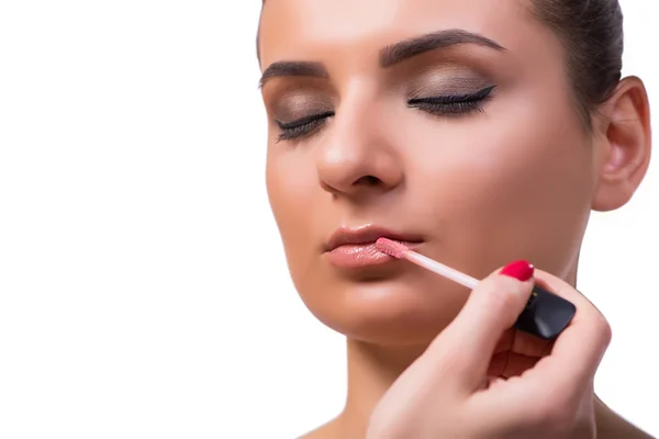 Schöne Frau während der Make-up-Kosmetik-Sitzung — Stockfoto