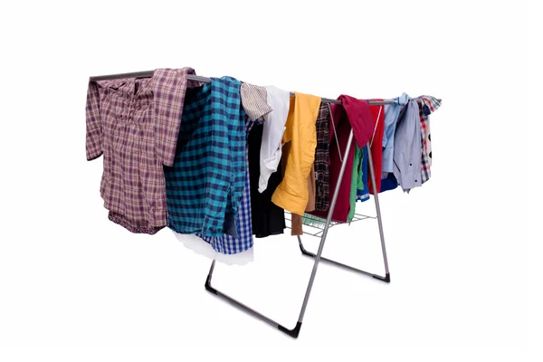 Clotheshorse dobrável isolado no fundo branco — Fotografia de Stock