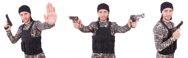 Soldato con pistola isolata su bianco — Foto Stock