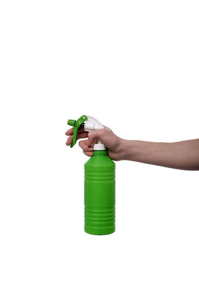 Hand holding garden sprinkler isolated on white — Stock Photo, Image