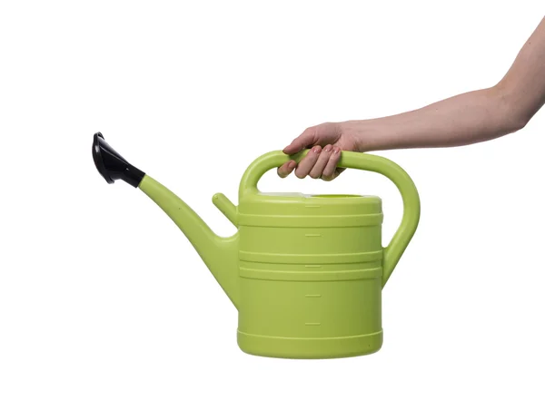 Hand holding watering can isolated on white — Stock Photo, Image