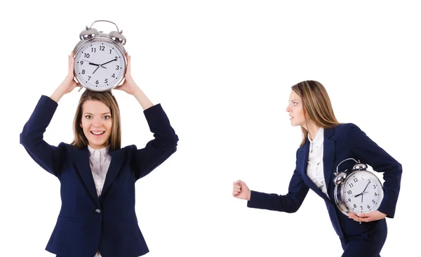 Mujer de negocios con reloj aislado en blanco — Foto de Stock