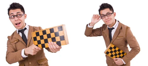 Jugador de ajedrez divertido aislado en blanco —  Fotos de Stock