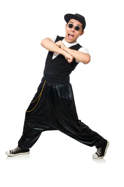 Funny young man dancing isolated on white — Stock Photo, Image