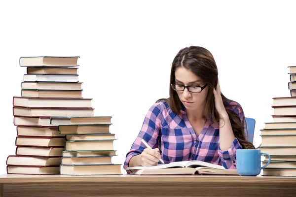 Young student preparing to the college exams isolated on white — Stock Photo, Image