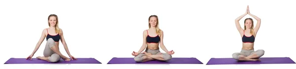 Young female doing exercises on white — Stock Photo, Image