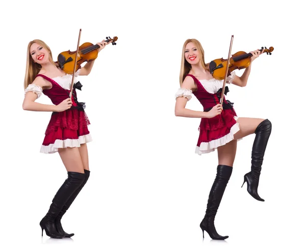 Bavarian girl playing the violin isolated on white — Stock Photo, Image