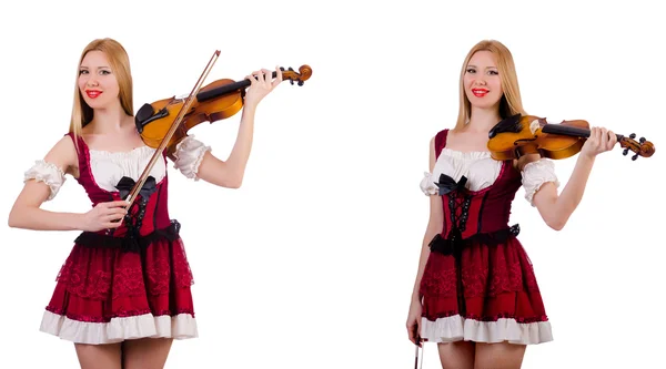 Menina bávara tocando o violino isolado no branco — Fotografia de Stock