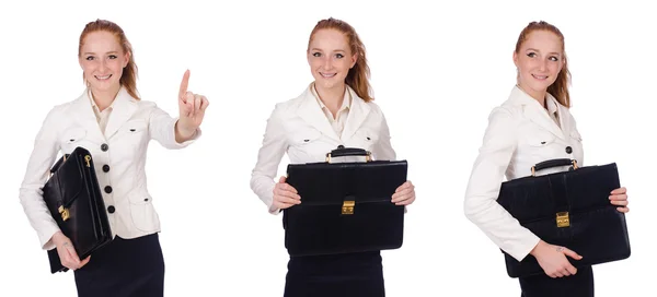 白に隔離されたブリーフケース付きビジネス女性 — ストック写真