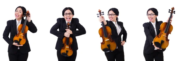 Woman playing violin isolated on white — Stock Photo, Image