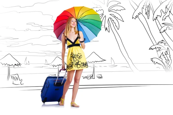 Mujer joven viajando isla tropical en concepto de viaje — Foto de Stock