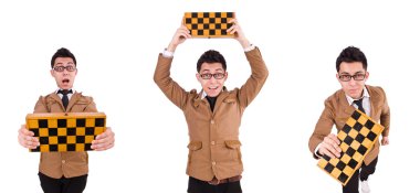 Beyaz üzerine izole komik satranç oyuncusu