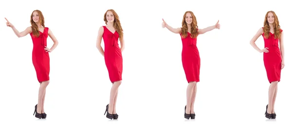 Chica bastante joven en vestido rojo aislado en blanco —  Fotos de Stock