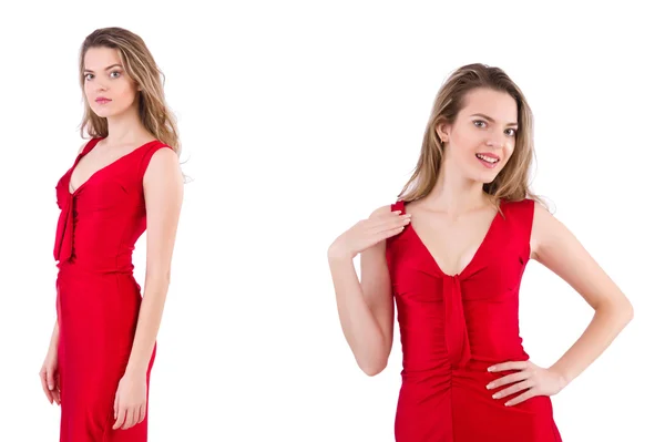 Mujer joven en vestido rojo aislado en blanco —  Fotos de Stock