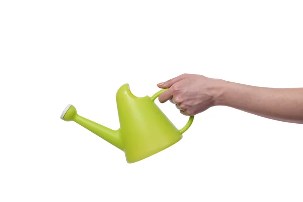 Hand holding watering can isolated on white — Stock Photo, Image