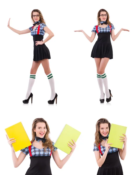 Schoolgirl isolated on the white — Stock Photo, Image