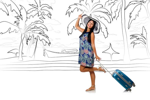 Mujer joven viajando isla tropical en concepto de viaje —  Fotos de Stock