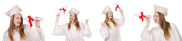 Mulher estudante isolado no fundo branco — Fotografia de Stock