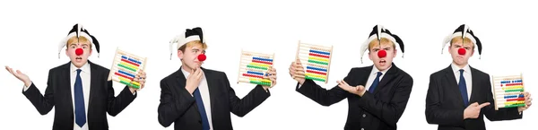 Clown met abacus geïsoleerd op wit — Stockfoto