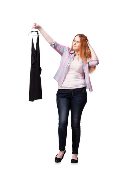 Woman choosing clothing in shop isolated on white — Stock Photo, Image