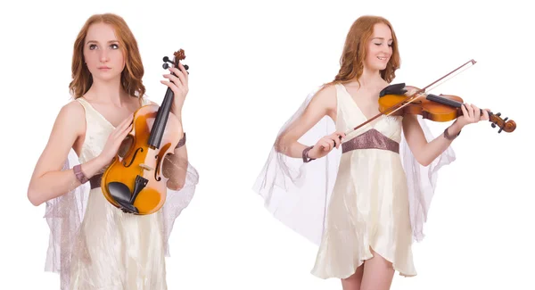 Mujer con violín aislado sobre blanco — Foto de Stock