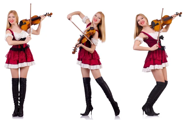 Bavarian girl playing the violin isolated on white — Stock Photo, Image