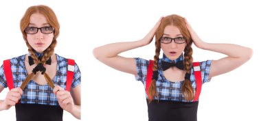 Beyazların arasında izole edilmiş liseli kız.