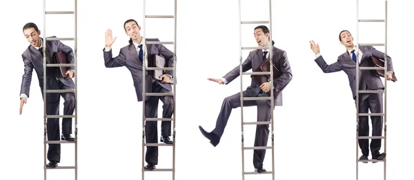 Empresario escalando la escalera aislado en blanco — Foto de Stock