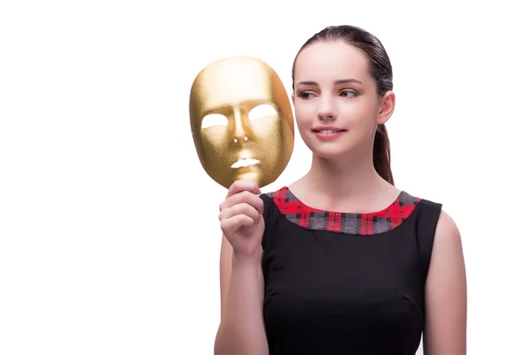 Young woman with mask isolated on white — Stock Photo, Image