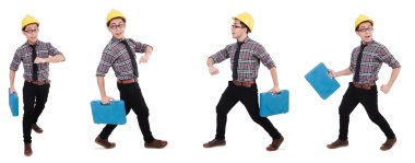 Sanayi işçisi beyaz arka planda izole edilmiş.