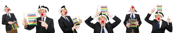 Clown mit Abakus isoliert auf weiß — Stockfoto