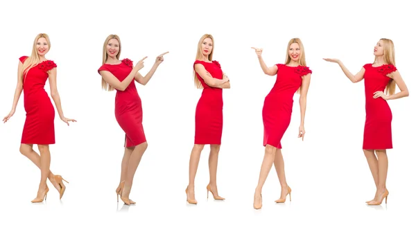 Woman in red dress isolated on white — Stock Photo, Image