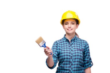 Genç bayan ressam beyazda izole edilmiş.