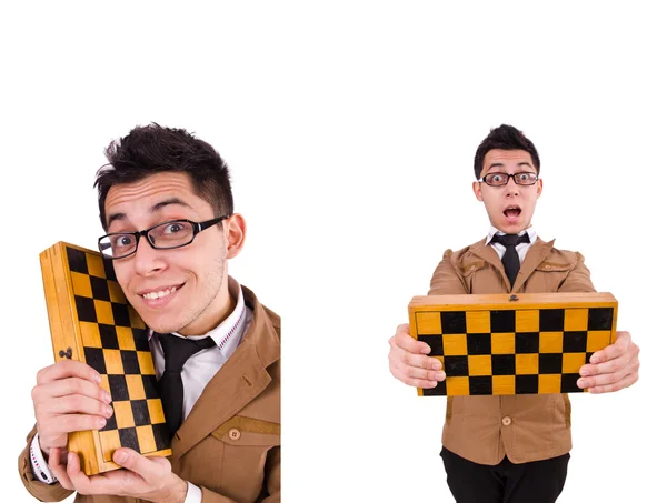 Jogador de xadrez engraçado isolado em branco — Fotografia de Stock