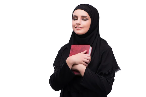 Muslimische Frau in schwarzem Kleid isoliert auf weißem Grund — Stockfoto