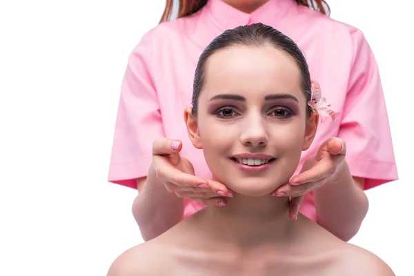 Beautiful young woman during face massage session — Stock Photo, Image