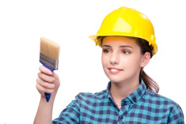 Genç bayan ressam beyazda izole edilmiş.