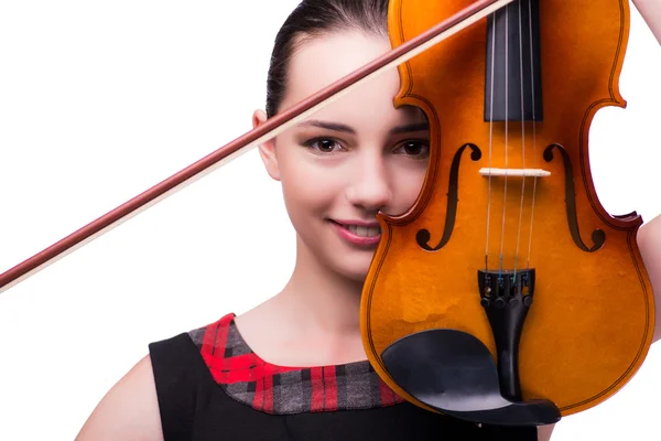 Elegante junge Geigerin isoliert auf Weiß — Stockfoto