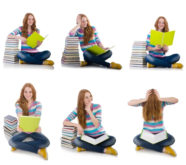 Young student with books isolated on white — Stock Photo, Image