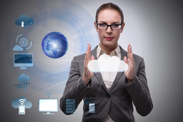 Woman in cloud computing concept — Stock Photo, Image