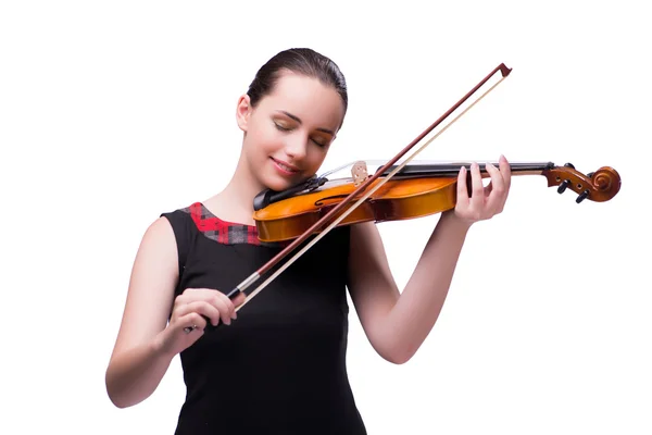 Elegant young violin player isolated on white — Stock Photo, Image