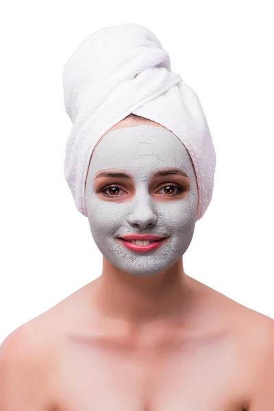 Mulher no rosto conceito de tratamento isolado no branco — Fotografia de Stock