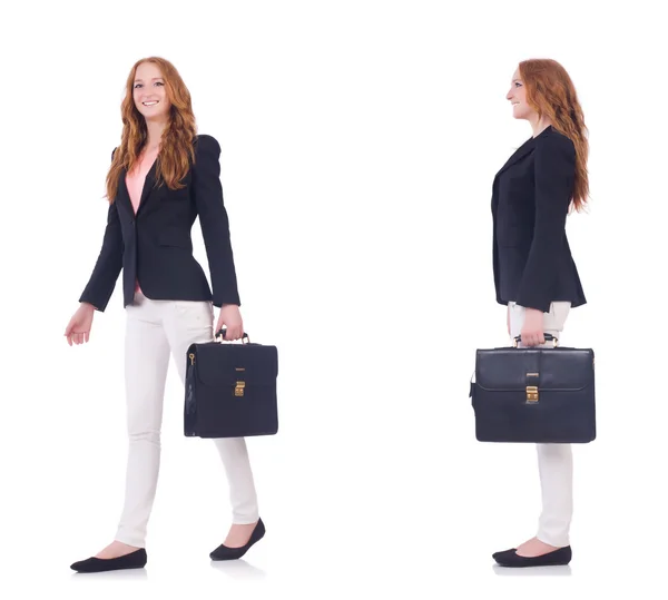Imprenditrice in giacca e cravatta isolato su bianco — Foto Stock