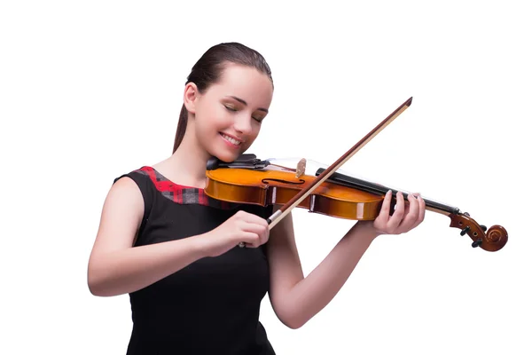 Elegante jonge violist geïsoleerd op wit — Stockfoto