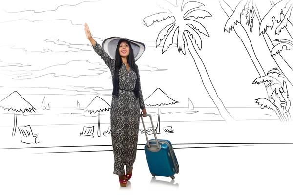 Giovane donna che viaggia isola tropicale in concetto di viaggio — Foto Stock