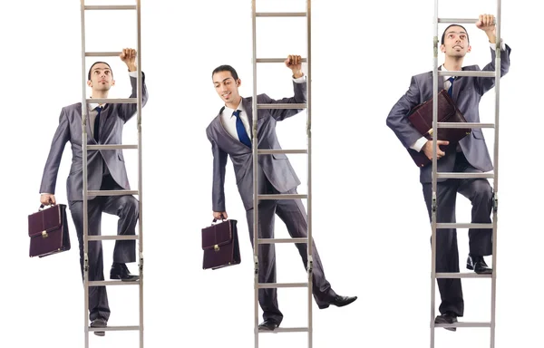 Businessman climbing the ladder isolated on white — Stock Photo, Image