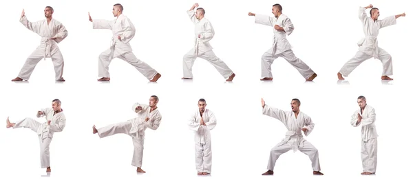 Collage di karate player in kimono isolato su bianco — Foto Stock